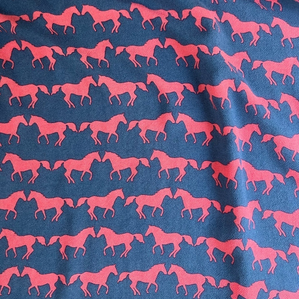 Anorak Horse Print Jersey Midi Dress Blue Pink Size 6 Pockets Elastic Waist - Picture 6 of 11